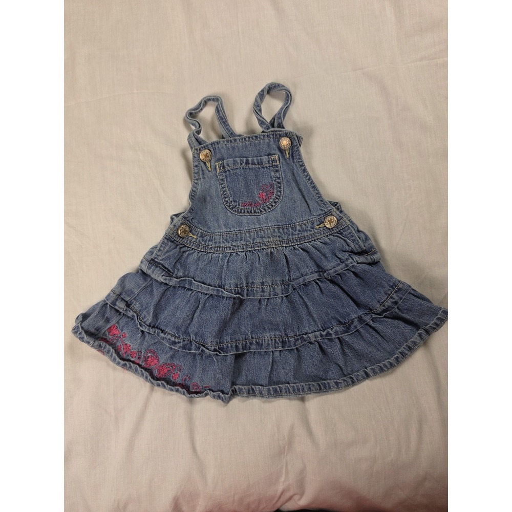 OshKosh B'gosh Girls 3T Blue Denim Tiered Ruffle Overall Dress 454A400